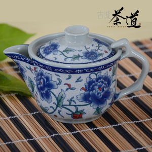 陶瓷茶壶单壶 中号青花复古风泡茶器功夫茶具酒店侧把壶滤网包邮