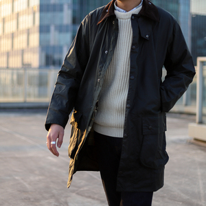 经典款 现货 英产 barbour border 款涂蜡夹克长款时尚风衣男