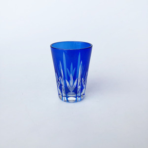 日本回流蓝色手工玻璃杯江湖硝子切子hoya洋酒杯