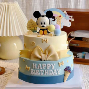 网红双层儿童米奇米妮宝宝周岁百天卡通奶油深圳生日蛋糕同城配送