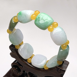 三彩乌龟玉手串男女款缅甸天然翡翠a货玉石手链龟甲手链长寿大号