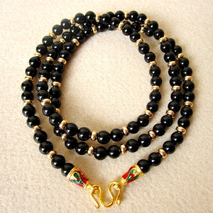 泰国佛牌链 天然水晶黑玛瑙项链 专用链 黑色 鎏金珐琅扣 可定制