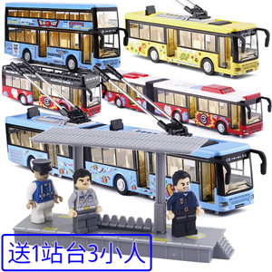 大号合金语音双节警车大巴加长公交伦敦巴士双层旅游汽车模型玩具