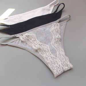 oy莱卡棉蕾丝边腰侧窄带性感美臀后片夹臀型宽边低腰丁字裤 m