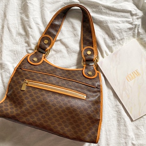 celine 凯旋门老花棕色开口笑托特包 罕见包型  9新 肩带有瑕疵