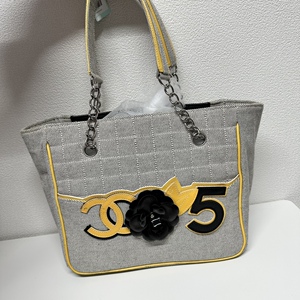 【降价】香奈儿 chanel 活力黄帆布托特链条包 9新 中古正品