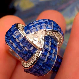 珠宝意大利无边镶嵌工艺尖晶石925银镀18k白金戒指豪华设计精工款