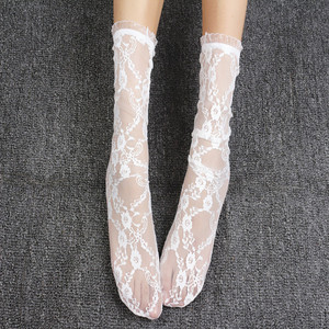 洛丽塔lolita袜子长筒白色蕾丝网女娃中筒袜日系白色花边公主软妹