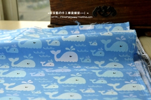 S3765  韩国进口美国平纹纯棉布料 海洋风蓝底可爱小鲸鱼最后2件