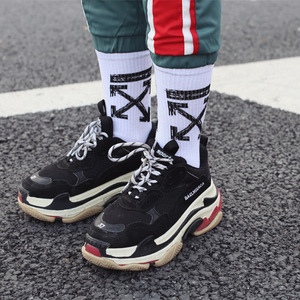 4双/潮牌off泼墨white箭头中筒袜子棉街头滑板嘻哈男女情侣长袜