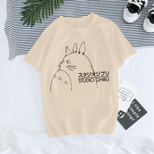 Totoro T shirt 日系动漫龙猫周边女士大码T恤短袖休闲杏色圆领衫