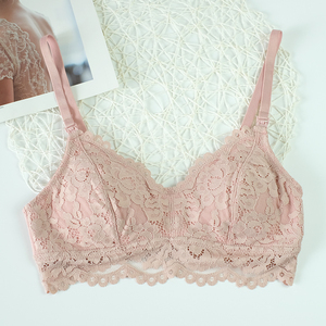 清孕妇莫代尔蕾丝哺乳文胸t扣全罩杯粉色薄款无钢圈喂奶海绵胸罩