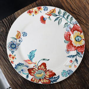 剪纸花朵图案陶瓷餐具意面盘牛排盘西餐盘子面碗菜碗釉下彩工艺