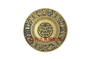 【红利古典铜配件】仿古纯铜/家具/刻花圆盘拉手/11cm/箱子贴花