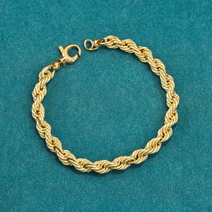 恒蕴18k金粗麻花编织风手链男女素金百搭中性情侣通勤复古软手镯