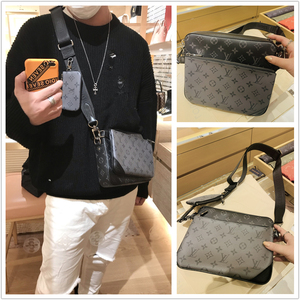 lv/路易威登男包经典老花黑银trio三合一邮差包单肩斜挎包m69443