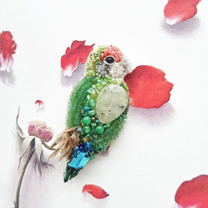 原创设计爱情鸟胸针天然石法式刺绣手工diy材料包定制珠绣成品