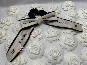 现货22achanel香奈儿 双c黑白拼色字母logo蝴蝶结 发圈 发绳发带