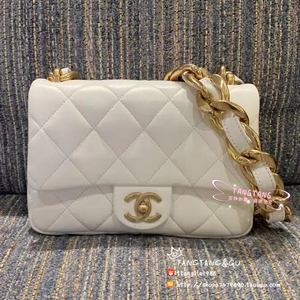 chanel香奈儿22s 白色菱格纹 大cc复古方胖子 中号腋下包 链条包