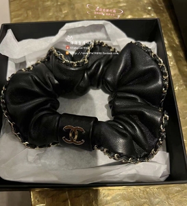 现货 22c新 chanel香奈儿头绳 黑白色真皮大肠双c 发圈发饰 发绳