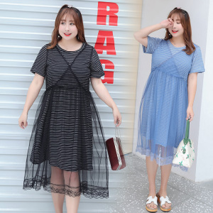 适合矮胖妹子穿的裙子显瘦胖mm大码夏女连衣裙2018新款套装两件套