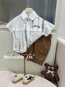 Nono儿童衬衫男童新款韩版宝宝百搭字母上衣小童夏季短袖衬衣