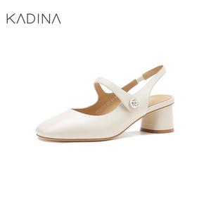 卡迪娜24年夏季新款中后空鞋户外休闲尖头粗跟女单鞋KM244108