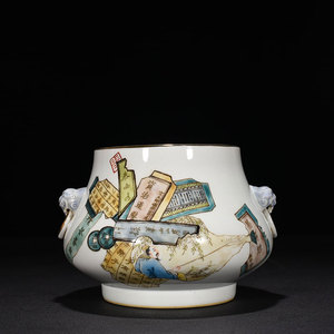 清光绪官窑内造款绛彩八破图香炉海外回流古董古玩瓷器收藏210708