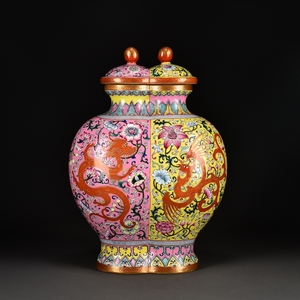 清乾隆洋彩穿花云凤纹双联盖罐海外回流古董古玩古瓷器收藏220307
