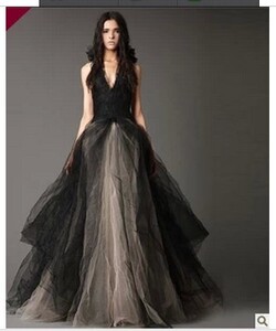 欧美高端晚礼服verawang婚纱高端定制 挂脖深v王薇薇婚纱礼服黑色
