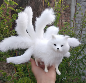 仿真九尾狐模型狐狸毛绒玩具玩偶桌面树脂创意装饰白狐摆件纯手工