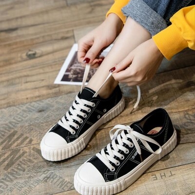 大学生舒服系带i搭配低帮夏季帆布鞋女小白布面百搭初春复古个性