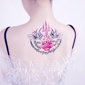 neeio纹身贴 人缘鸟莲花法力刺符 泰国经文护好运平安 后背防水女