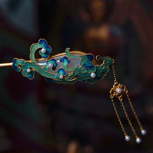 古风发饰汉服簪子宋代流苏珐琅镶嵌发簪天然和田玉石金步摇中国风