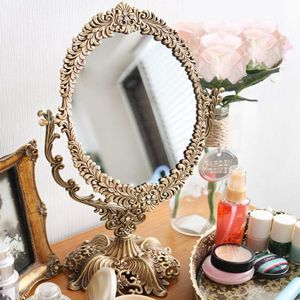 韩国进口欧式复古台式双面镜子 装饰铜质梳妆镜 公主美容化妆镜