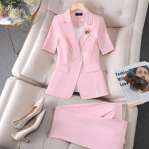 LILY MOST 粉色西装外套女夏季薄款短袖职业装高级感气质西服套装