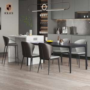 慕思岩板餐桌岛台一体高端定制轻奢铝合金简约意式德利丰餐台椅组