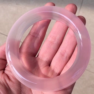 天然莫桑比克全净体粉水晶手镯芙蓉石手镯心套装色艳粉嫩原创59毫