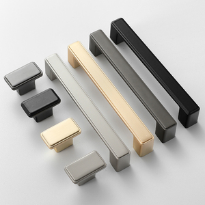轻奢黑镍灰拉手柜子门把手抽屉现代简约衣橱美式中式金色方形单孔