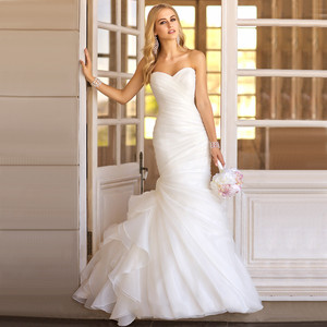 婚纱礼服欧美新款高端定制性感修身鱼尾绑带新娘白色婚纱一件代发