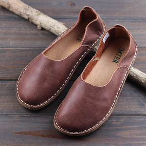 手工牛皮鞋子女牛筋底舒适软皮平底单鞋森女系复古文艺休闲鞋皮鞋