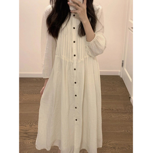 白色连衣裙女2024春夏季新款裙子小个子设计感中长裙温柔显瘦打底