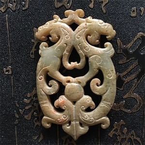 古玩收藏古玉老玉岫玉龙玉佩岫玉二龙戏珠吊坠挂件配饰