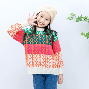 【清仓不退换】女童彩色拼接字母毛衣秋冬儿童洋气套头圣诞针织衫