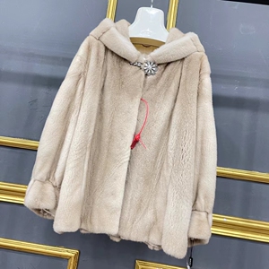 1008进口天鹅绒紫金女士貂皮大衣皮草整貂捡漏水貂外套米色帽服