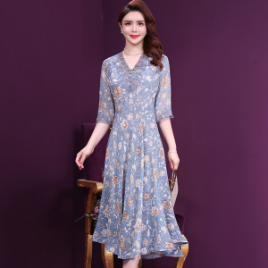 丝辉印月真丝连衣裙