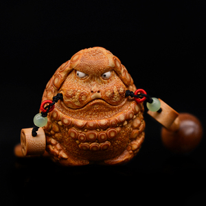 精品名家张念超本工雕刻竹根雕不可一世蟾手把件竹制满钉掌中宝