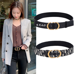 网红皮带女ins风简约百搭配连衣裙西装大衣装饰真皮字母扣宽腰带