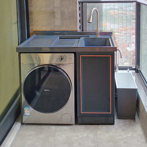 全铝阳台洗衣机柜定制铝合金洗手台拖把池一体组合石英石脸盆搓板