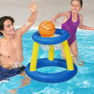 男女宝宝游泳池戏水用品充气篮球架儿童水上互动投篮足球门游戏盘